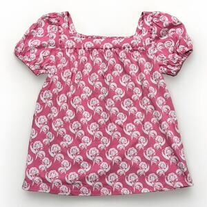 Mini‎ Boden Printed Trim Top in Pink Floral Sz 9-10 Y 140 CM- Puff Short Sleeve